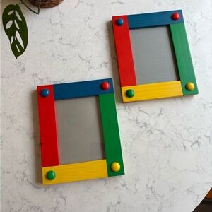 Memphis Style Postmodern Vintage Wooden Picture Frames, Set of 2